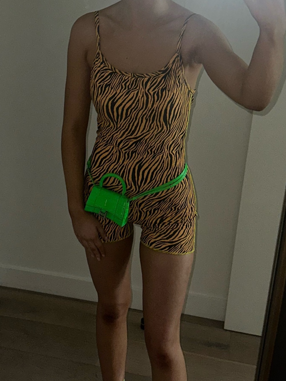 Tiger-Print Spaghetti-Strap Romper in Yellow/Black